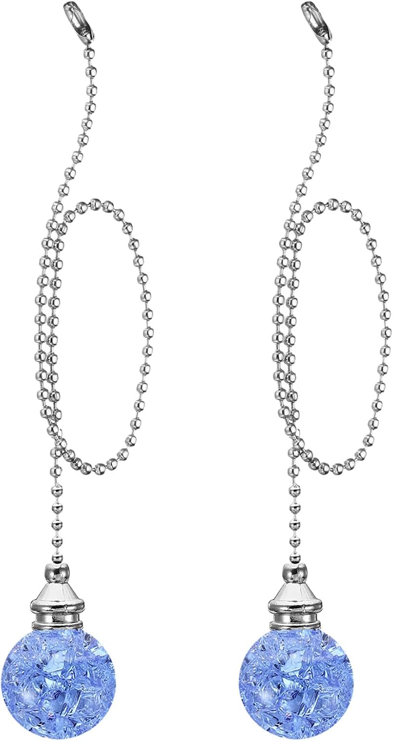 PATIKIL 21 Inch Ceiling Fan Pull Chain Extender Sets, 2 Pcs Crystal Ice Crack Ball Beaded Ball Fan Pull Chain with Ball Chain Connector, Light Blue