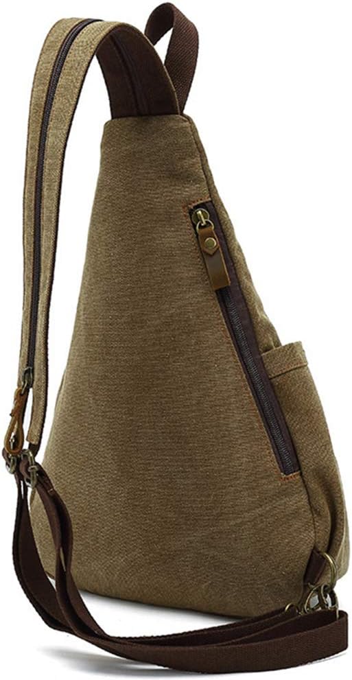 Canvas Sling Bag Backpack Small Crossbody Shoulder Casual Daypack Rucksack for Men Women Outdoor Cycling Hiking Travel (Coffee)