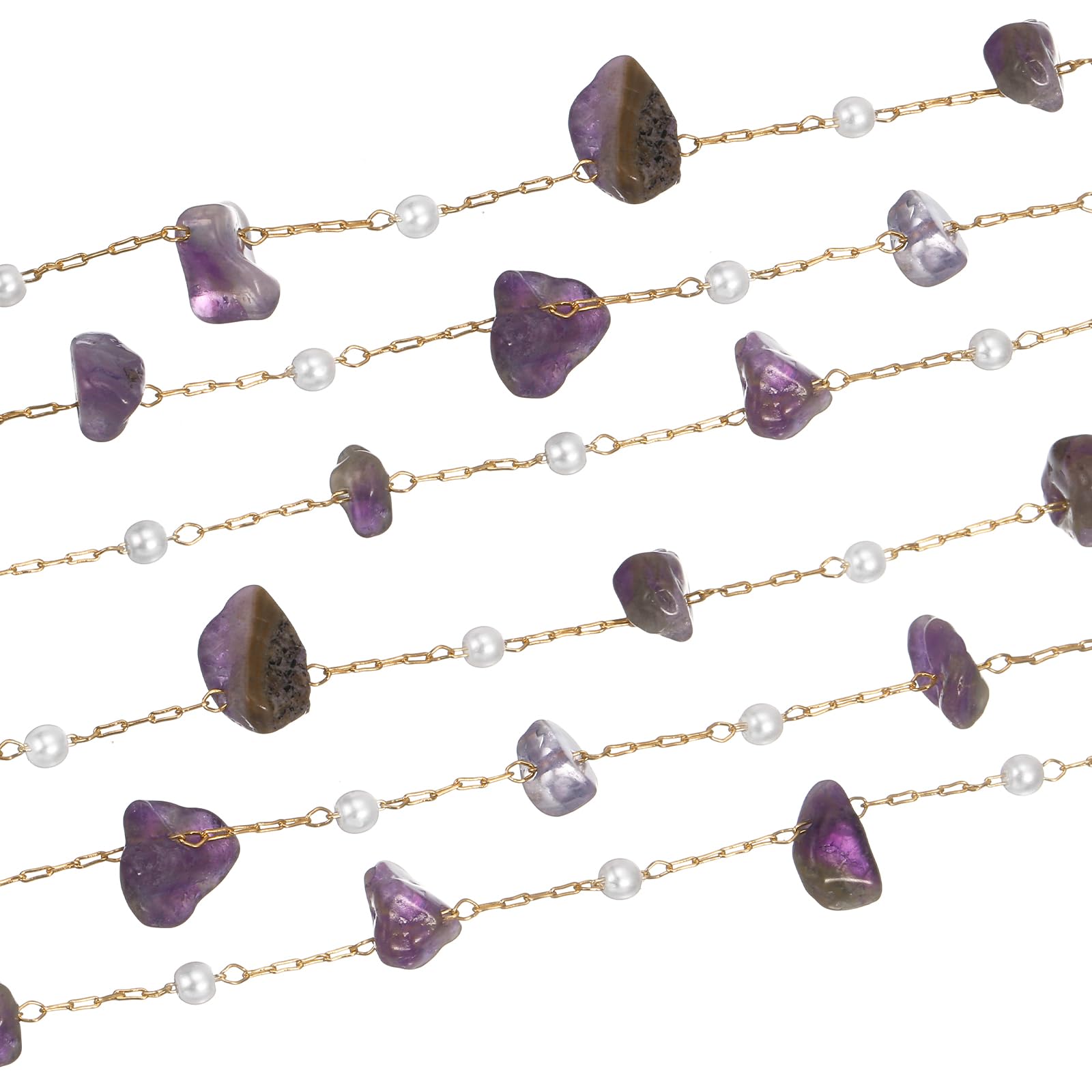sourcing map 1 Yards Irregular Gemstone Chains with Brass Chains Handmade Natural Gemstone Chains Bulk for Craft DIY Bracelet, Necklace, Jewelry Making (1 Yard for Each Piece, Purple)