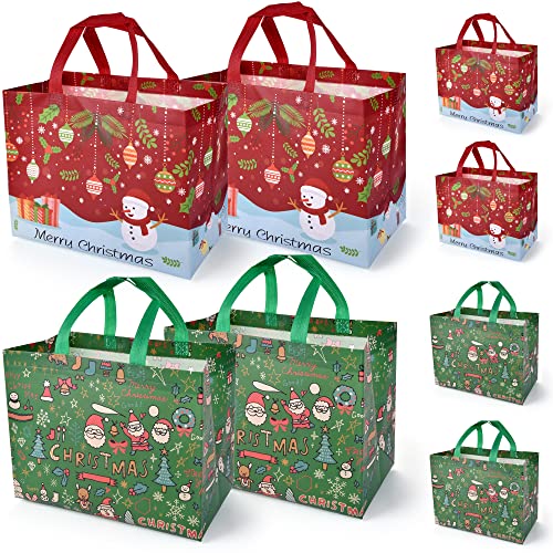 NORSON-NADISHA 4 Stück Weihnachtstragetaschen mit Griffen Weihnachten Einkaufstüten, Weihnachts Einkaufstasche Geschenktüte für Weihnachten Wiederverwendbare Geschenktüten (2 Stile) Cover
