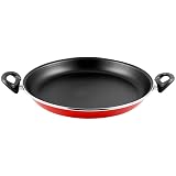MAGEFESA Praga - Paellera 34cm de Acero vitrificado Exterior Rojo. Antiadherente bicapa Reforzado, aptas para Todo Tipo de cocinas, Especial inducción. 50% de Ahorro energético. Ø34