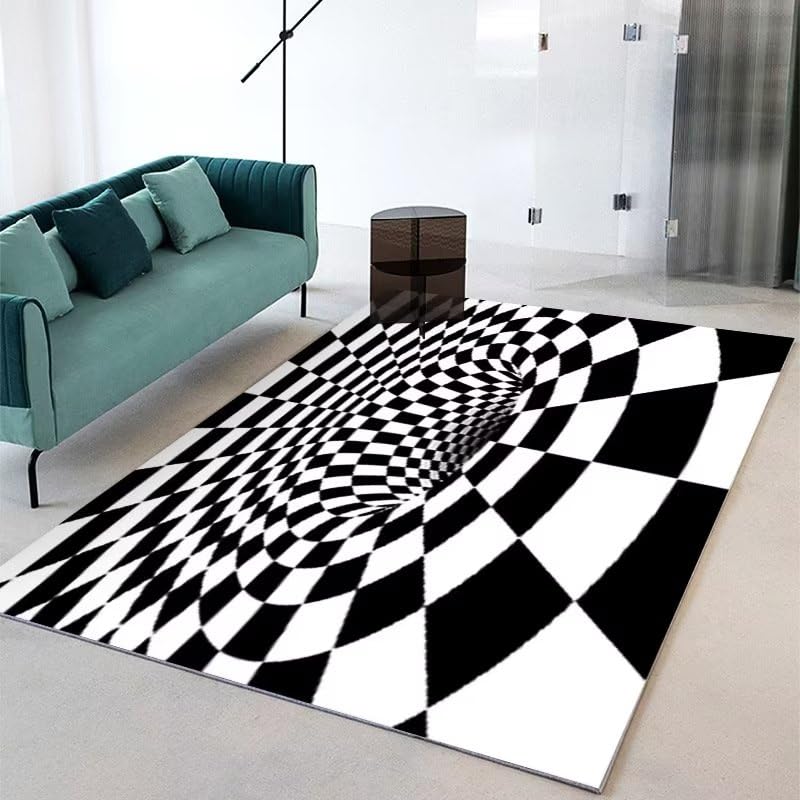 Chambre enfant moderne avec le grand tapis à carreaux noirs et abstrait 200x300