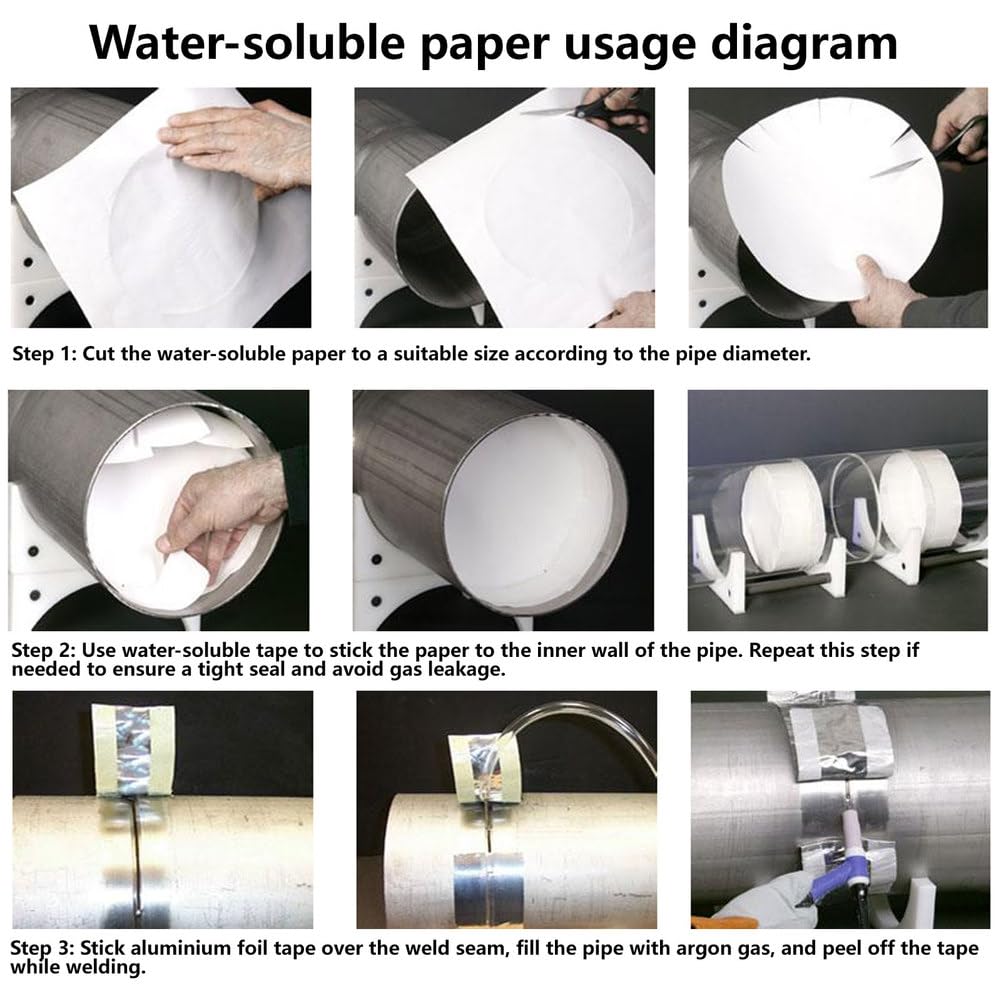 Papel Soluble para Soldadura TIG - Material Disoluble en Agua, Ideal para Bloquear Gas Argón en Tuberías,530mm*30m