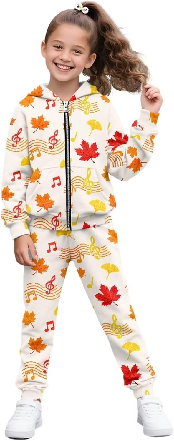 Girls 2 Piece Outfit Zip Up Hoodies and Sweatpant Clothing Set Casual Soft Sweatsuits Sets Athletic Tracksuit
