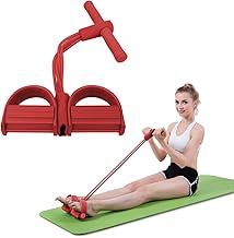 حزام مقاومة بدواسة مع مقبض، حبل شد 4 قنوات لتمرين اللياقة البدنية، ذات رباطات مرنة، حبل سحب للبطن والخصر والذراع والساق واليوجا تمتد لتدريب قوة الشد للتخسيس والجلوس للتدريبات المنزلية من موكو