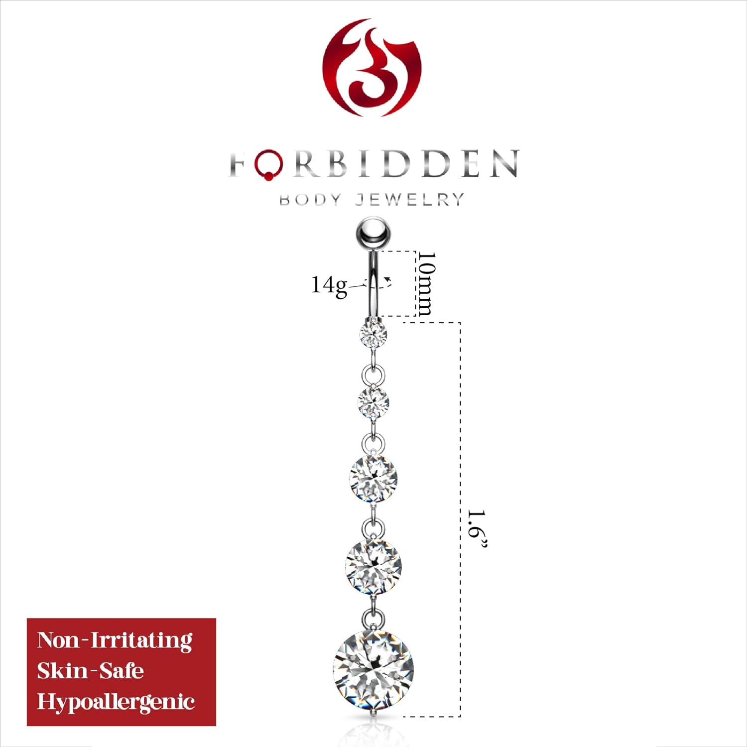 Forbidden Body Jewelry Dangle Belly Button Rings CZ Crystal Navel Rings for Women Surgical Steel 14G - Image 2