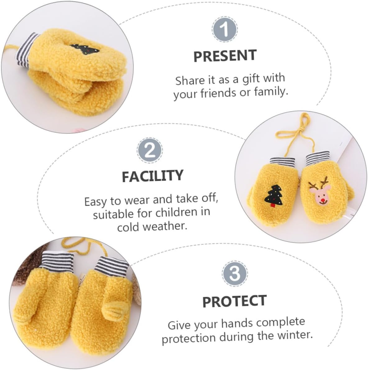 1Pair Lovely Cartoon Winter Mittens Gloves with String Warm Windproof Full Finger Gloves for Boys and Durable and Cute Design for Outdoor Use