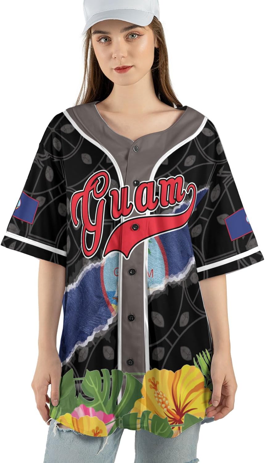 Personalized Guam Baseball Jersey Shirt, Guam Flag Jersey Gifts Guahan, Guam Islander Pride Shirts for Men & Women