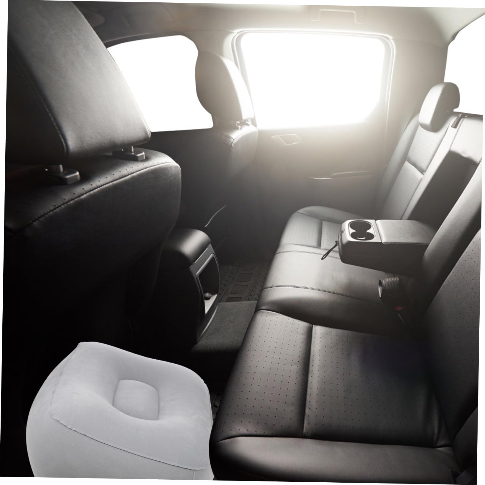 Reposapiés Inflable 2 Piezas para Viaje en Coche, Oficina y Exterior | Tejido Flocado de PVC Hipoalergénico, Soporte Ergonómico, Llenado Rápido, Eleva Piernas y Descanso Cómodo