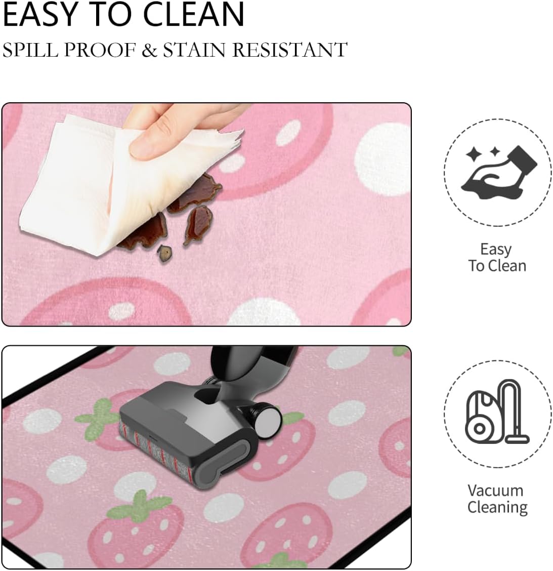 Anti Fatigue Strawberry Dots Kitchen Mats for Floor 2 Piece Set, Waterproof Non Slip Boho Kitchen Floor Rugs, Comfort Standing Mat for Sink Laundry & Home Kitchen 17"x47"+17"x29"