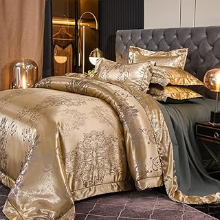 Satin Bettwäsche 135 x 200 Satin Gold Glatt Glänzend Bettwäsche Luxuriös Mikrofaser Blumen Muster Modern Bettwäschegarnitur Aesthetic Bettbezug mit Reißverschluss + 1 Kissenbezug 80 x 80 cm