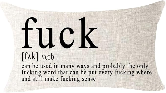 Fuck Verb The Only Fucking Word Funny Quote Best Gift for Friend Lumbar Cotton Linen Throw Waist Pillow Case Decorative Cushion Cover Pillowcase for Club Coach Sofa 20x12 inches (Beige)