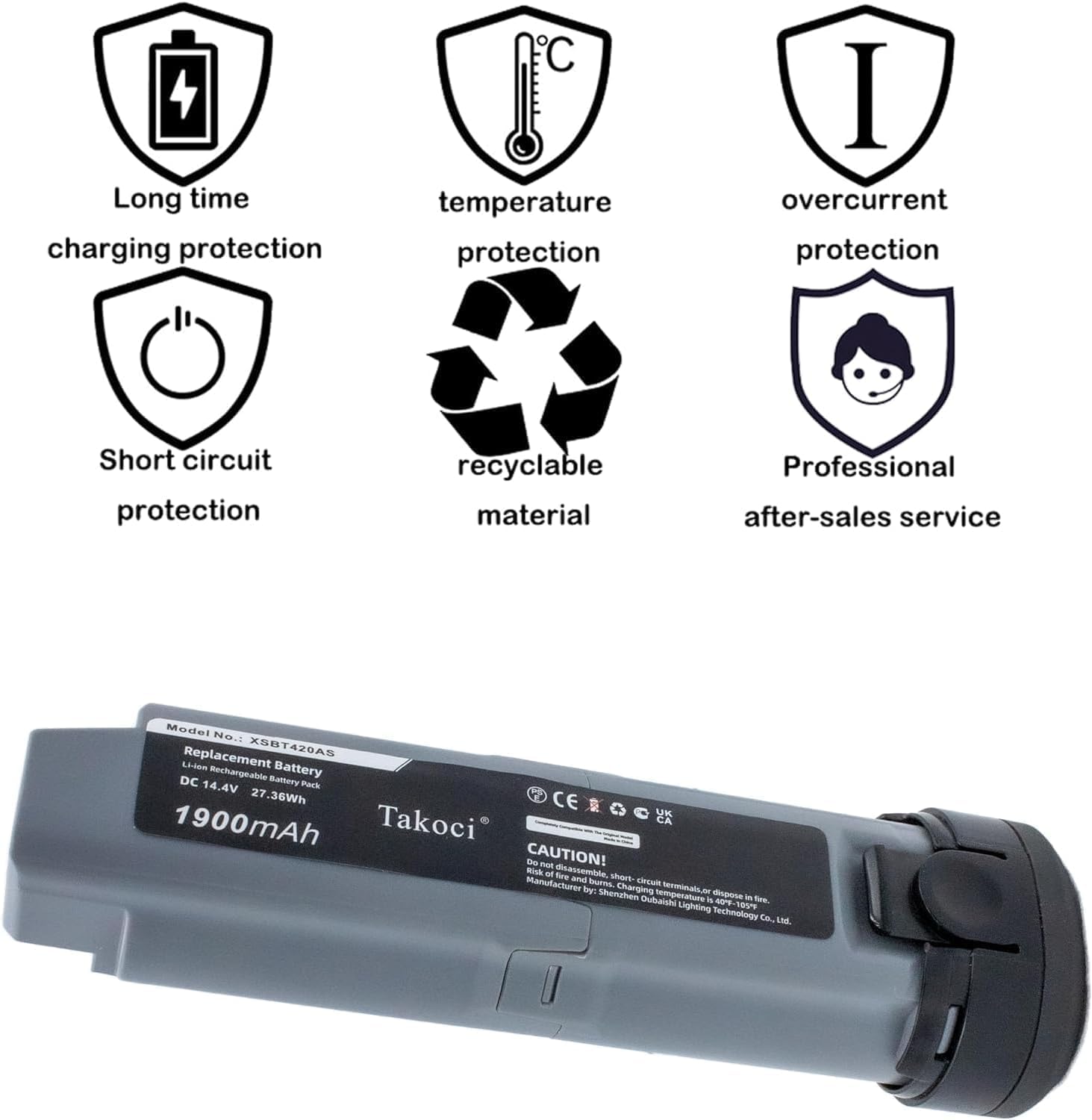 XSBT420 Rechargeable Li-ion Battery Compatible with Shark WS642AE WS642 WV401BL WS640 QV410QBL Wandvac Cordless Vacuum Cleaner 14.4V/1900mAh
