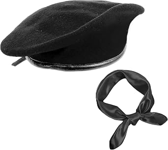 British US Military Berets with 35" Square Silk Like Head Scarf, Army Beret French Beret for Men and Women