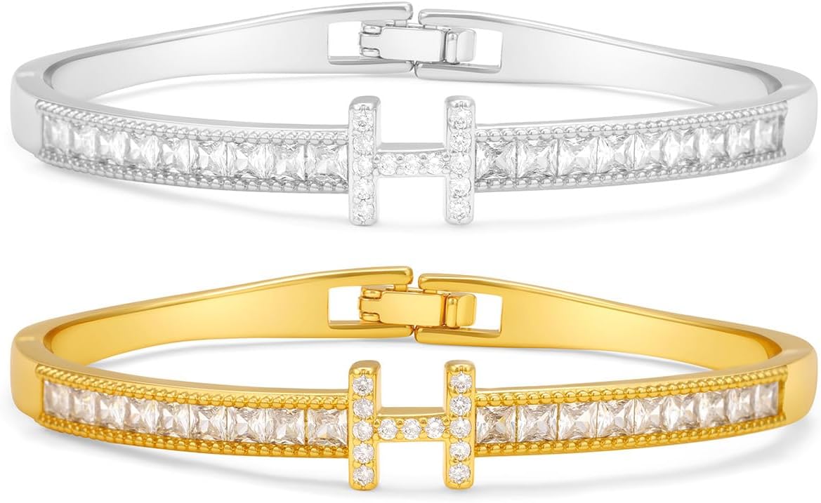 18 K Gold Plated Zircon Bangle Bracelet Stack Love Jewelry Set for Women Gift with Box