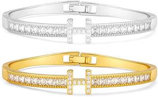 18 K Gold Plated Zircon Bangle Bracelet Stack Love Jewelry Set for Women Gift with Box
