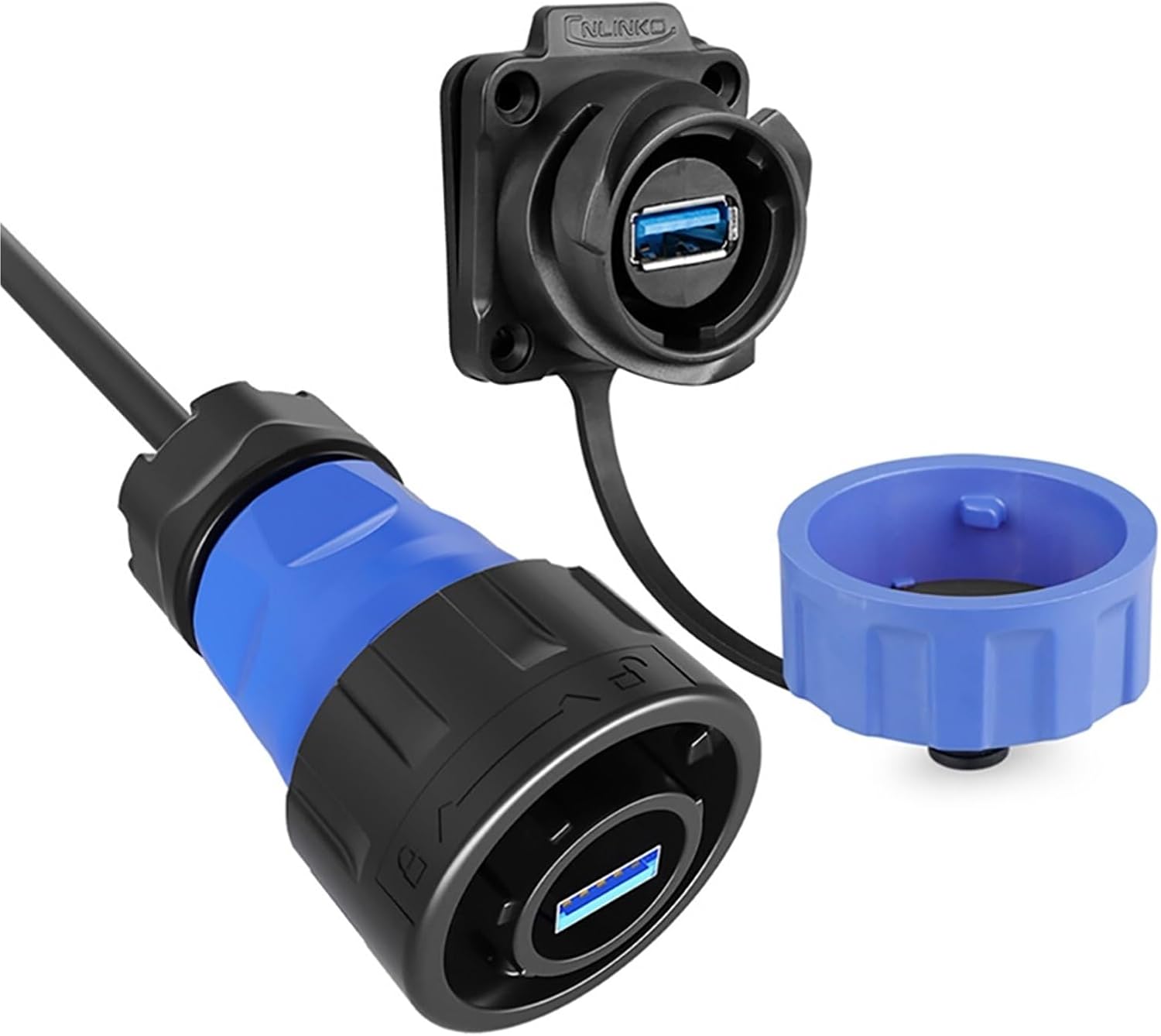 1Pcs M24 USB3.0 2.0 Connector Receptacles Socket Cable Waterproof Panel Wire Connector IP68 Charging Data Sync Connector(Plug Socket(1m))