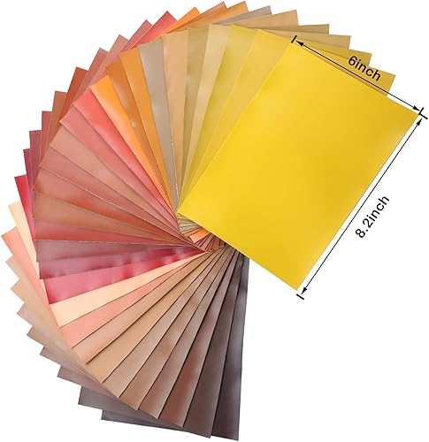 Miniatura 3 de CDY 30 hojas lisas de piel sintética de 8.2 x 6 pulgadas hojas de tela de piel sintética de combinación marrón, rojo y amarillo, adecuadas para