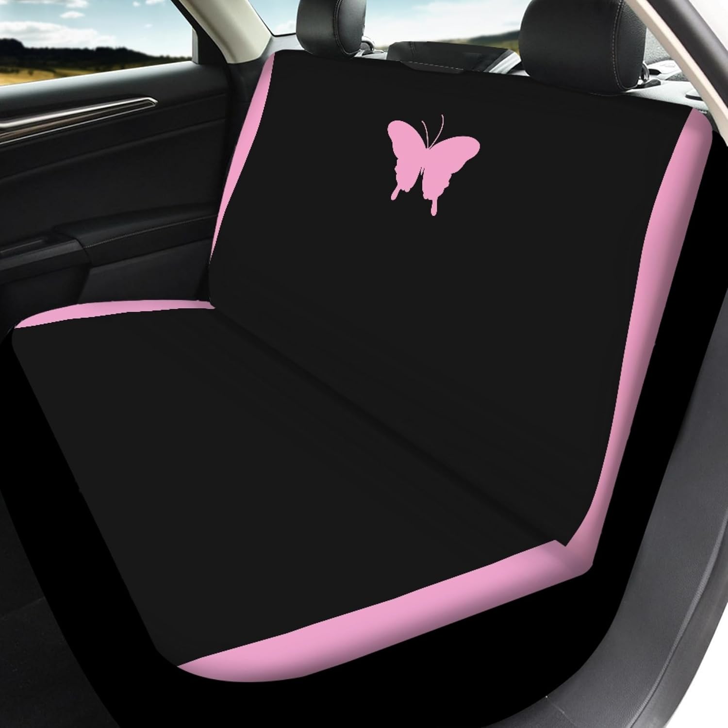 Car Seat Cover Set Full Universal for Most Cars, Front & Rear Seat Covers with Coral Butterfly Pattern, Polyester Spandex Blend for Protection & Comfort, Easy to Install