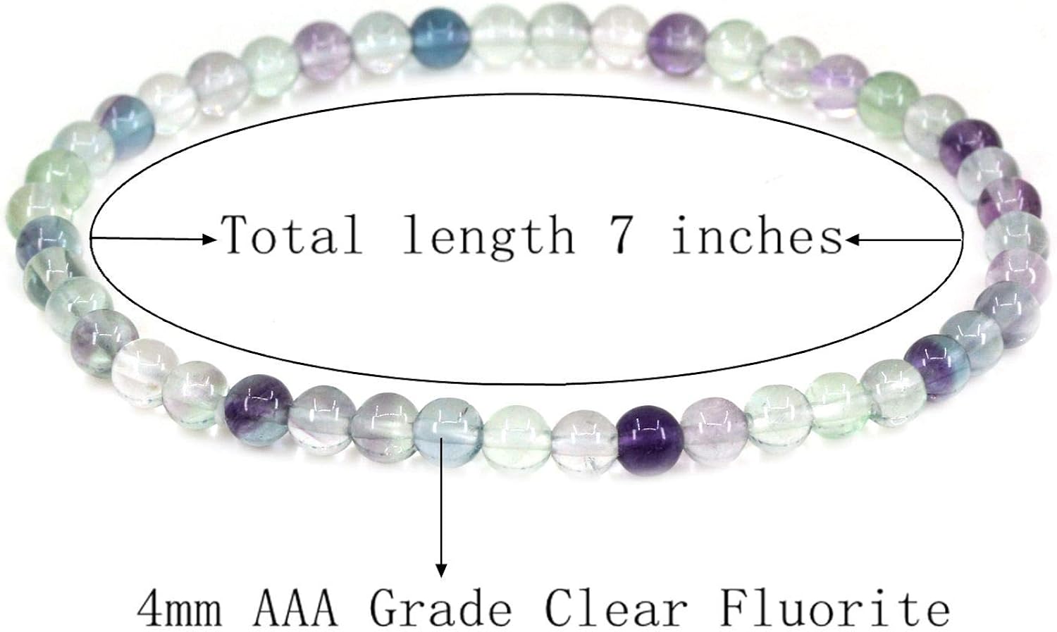 CHENYUE Natural AAA Grade Clear Fluorite 4mm Round Beads Stretch Bracelet 7" Unisex, 7 inches - Image 3