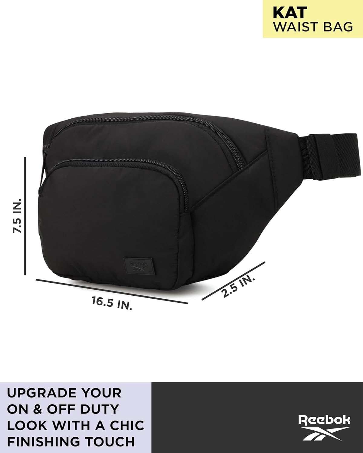 Reebok Belt Bag - Lightweight Stylish Fanny Pack for Women and Men with Adjustable Strap - Crossbody Waist Belt Pouch, Kat Black