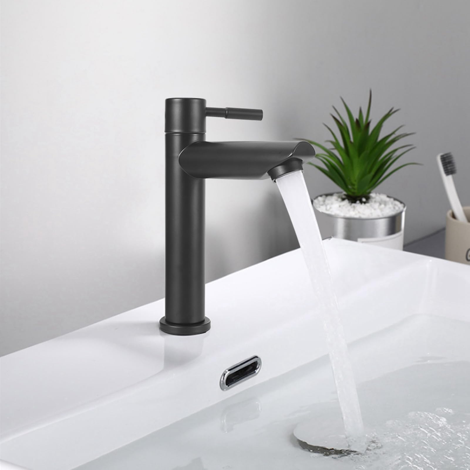 Haofy Einhand-Kaltwasserhahn Aus Edelstahl – Schwarz, G1/2 Gewinde, Für Waschbecken & Toilette, Wassersparend