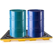 2-Barrel Modular Leach Control Platform Spill Containment Platform with Grating and Forklift Pockets 48x24x4 inches 2000 lb Capacity Heavy-Duty Spill Collection