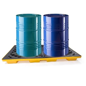 2-Barrel Modular Leach Control Platform Spill Containment Platform with Grating and Forklift Pockets 48x24x4 inches 2000 lb Capacity Heavy-Duty Spill Collection