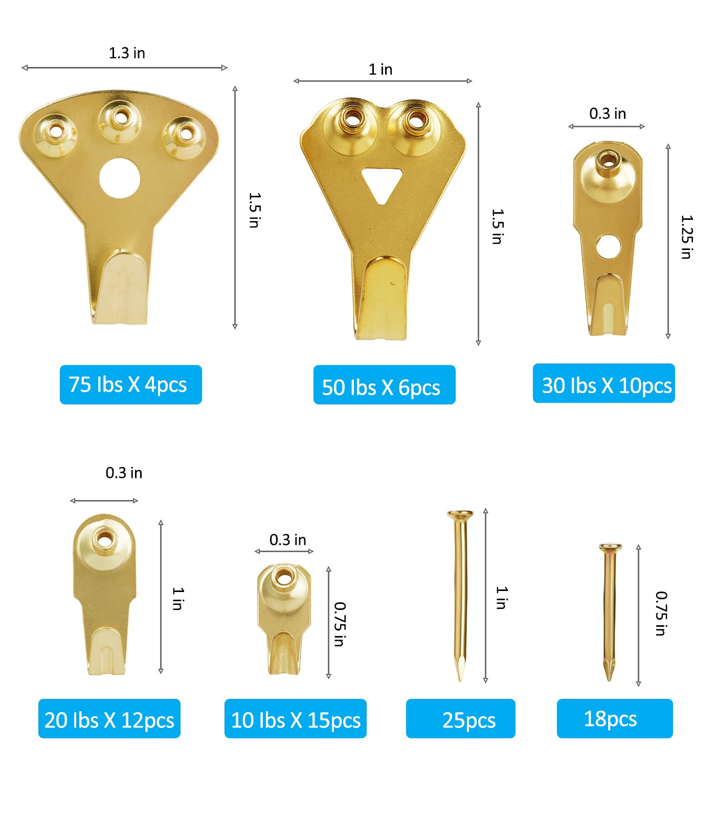 YHYZ Picture Hooks Heavy Duty, Picture Hanging Kit: Hangers (75 50 30 20 10 lbs) + Nails, Hanging Clock Photo Mirror Painting - Image 3