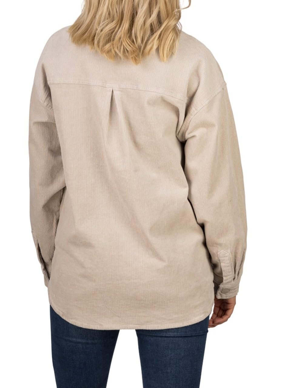 DENIMFY DFSophia koszula damska, oversize, z długim rękawem, sztruksowa, kurtka, koszula, bluzka, koszula rekreacyjna, kieszenie, guziki, jednokolorowa, niebieska, beżowa, zielona, S M, L, XL
