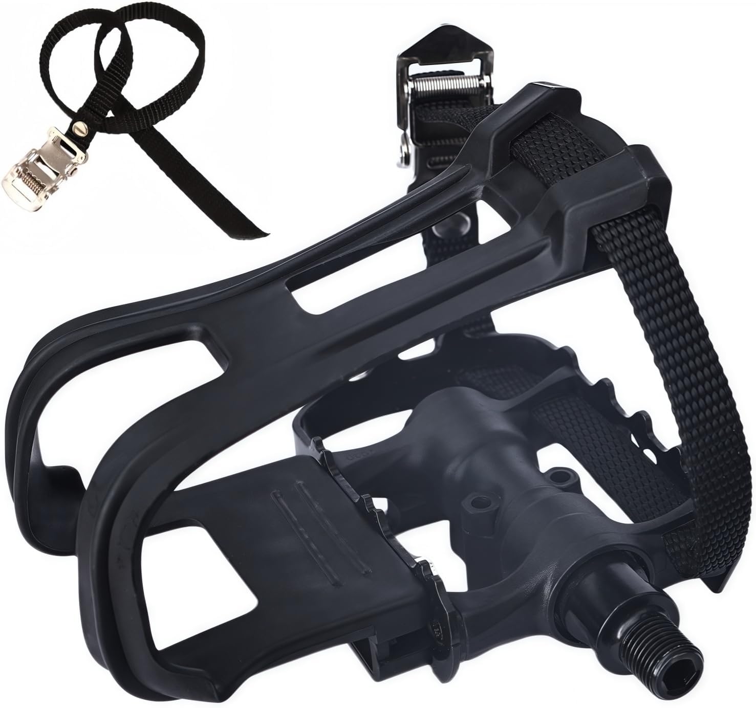 YBEKI Professional Bike Pedals with Adjustable Toe Clips & Straps | Dual Sealed Bearings for 360° Smooth Ride | Lightweight Alloy-Composite Pedals for Spin, Peloton, Schwinn, Road & Mountain Bikes