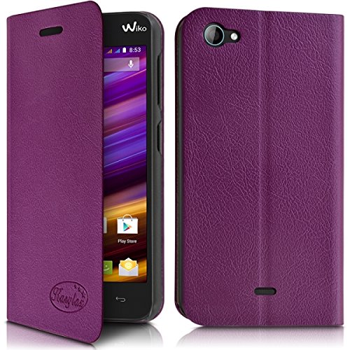 Seluxion - Etui Coque à Rabat Fonction Support Couleur Violet pour Wiko Jimmy + Film de Protection
