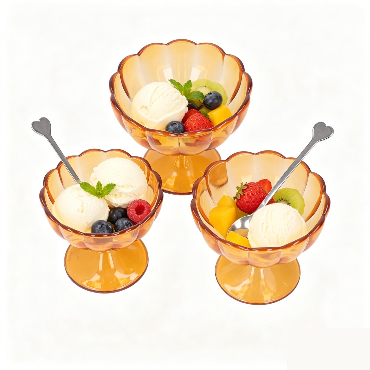 Tissting 3pcs Clear Plastic Dessert Cups, Ice Cream Dessert Bowls with Spoon Trifle Bowl Serving Dishes for Desserts, Sundae, Salad, Cocktail, Condiment (Yellow)