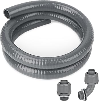 Electrical Conduit Kit 3/4 4FT Grey Electrical AC Whip Kit, Liquid-Tight Flexible Electrical Conduit with 90 Degree and Straight Connector Fittings