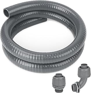 HOMNUTS Electrical Conduit Kit 3/4'' 4FT Grey Electrical AC Whip Kit, Liquid-Tight Flexible Electrical Conduit with 90 Degree and Straight Connector Fittings