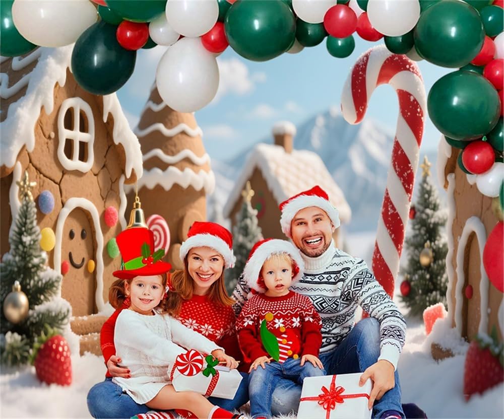 10x8ft Christmas Backdrop Candy Canes Gingerbread Backdrop Christmas Photo Props for Photoshoot Winter Wonderland Gingerbread Village Backgrounds for Photography Holiday Xmas Party Decorations