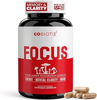GOBIOTIX Focus Lions Mane Supplement - Mushroom Complex - Nootropics Adaptogen Vitamins - Memory, Clarity, Energy, Immune Support, Cordyceps, Reishi, Chaga, and Maitake - 90 Capsules