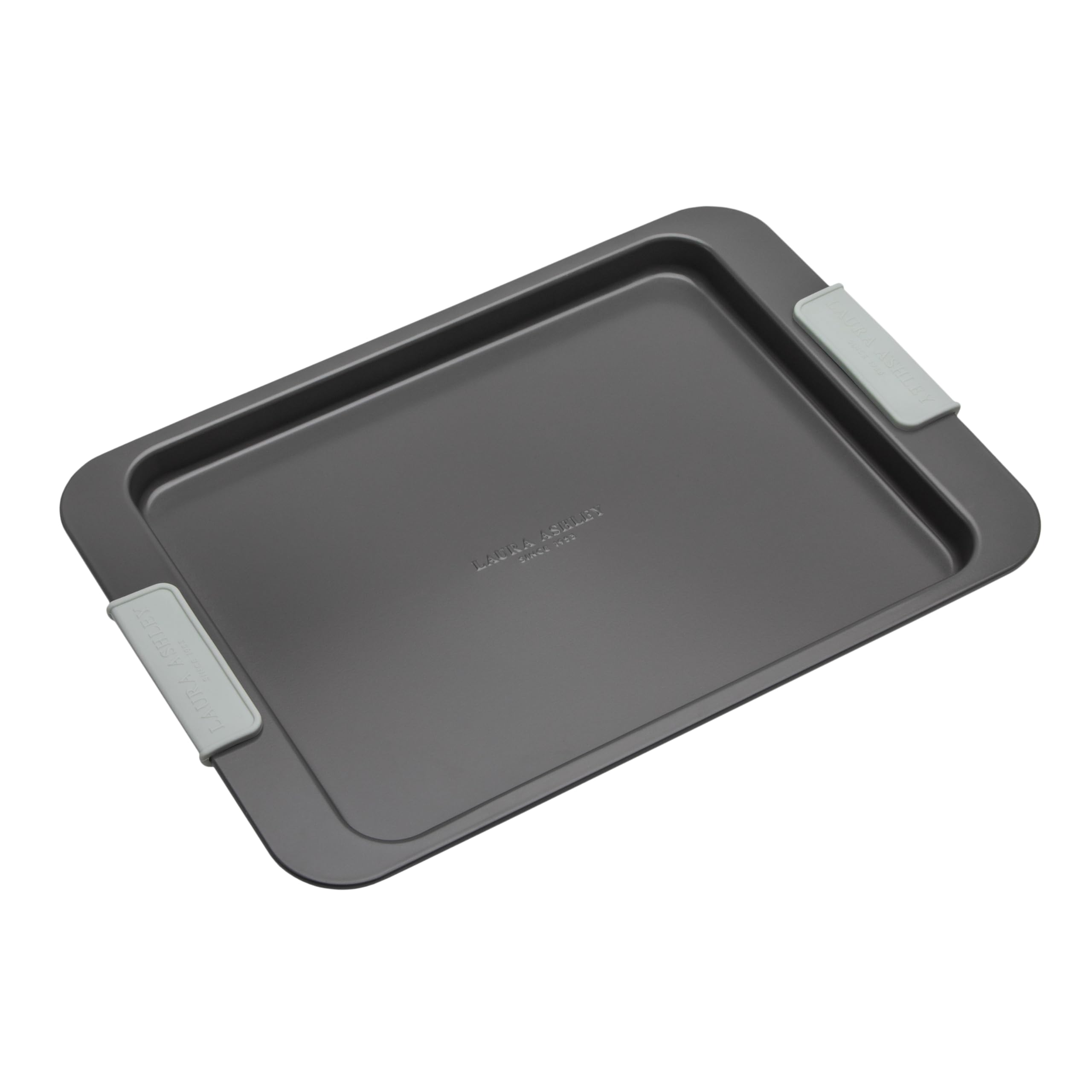 Laura Ashley Baking Tray 33cm – Non Stick Oven Tray with Silicone Handles – Heavy Gauge Carbon Steel Bakeware, Dishwasher & Freezer Safe, PFAS/PFOA Free, Pale Charcoal