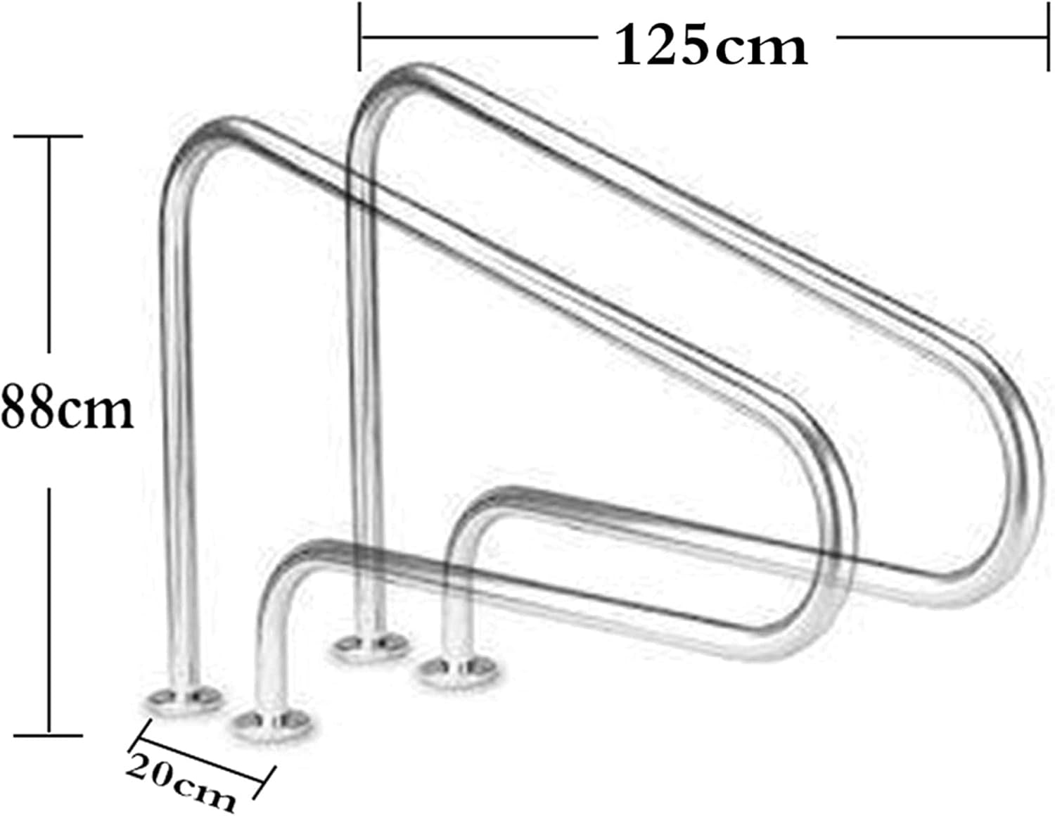 Swimming Pool handrail, humanized Design Swimming Pool 304 Stainless Steel ramp Railing, handrail Bracket, Anti-Rust Safety Handle, 2PCS / Silver / 125×88×20cm (Silver 125×88×20cm)