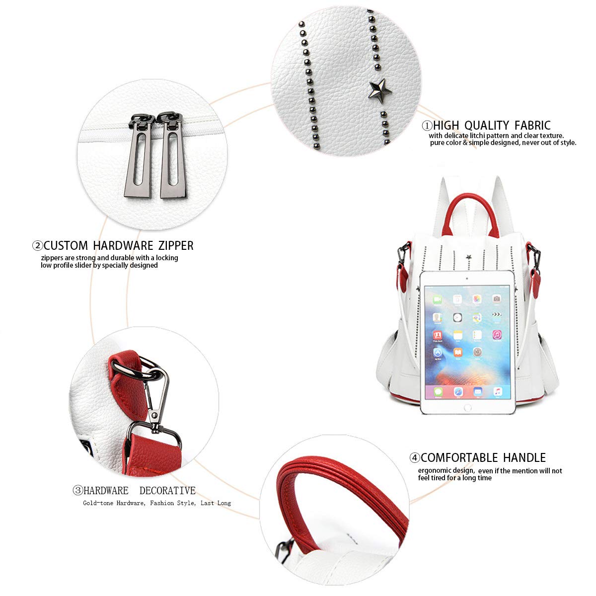 BUKESIYI Donna Borsa Zaino Elegante Zainetto Borse a Tracolla Zaini Antifurto Zainetti 2024 PU Pelle IT78209 Bianco V1