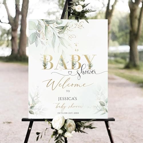 Welcome Baby Shower Sign Template, Greenery Baby Shower Welcome Sign,