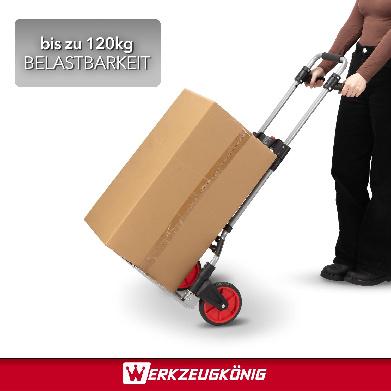 Aluminium Sackkarre klappbar 120 kg - Transportkarre ausziehbar mit Vollgummirädern inkl. Expanderseil, komplett montierte Klappkarre platzsparend, Paketkarre Handkarre Stapelkarre
