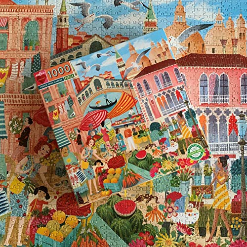 Image of eeBoo 1000 Piece Puzzle - Venice Open Market Jigsaw Puzzle for Adults, Square 23 inch x 23 inch Made with Recycled Board & Vegetable-Based Ink