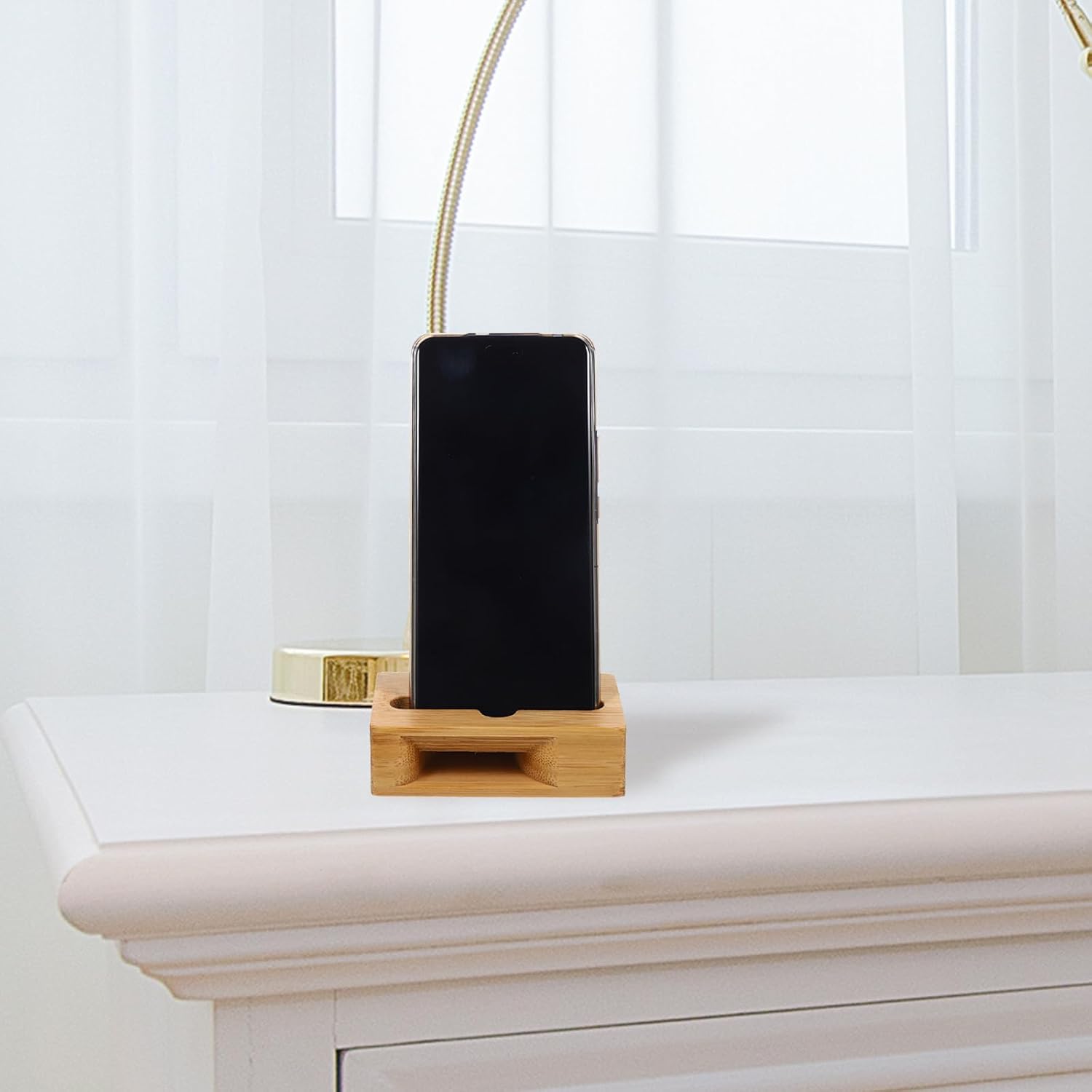 Bamboo Phone Holder Stand with Sound Amplifier Universal Desktop Cell Phone Amplifier Loudspeaker Holder for Hands-Free Viewing and Enhanced Audio 3.93X2.36X1.18In