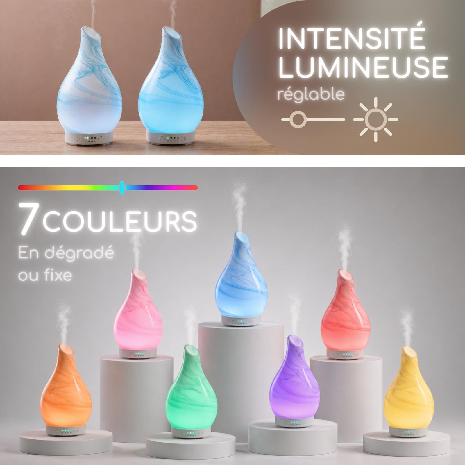Zen'Aroma Difusor de Aceite Esencial Yangtze – Difusor ultrasónico de aromaterapia en frío – Difusor eléctrico humidificador – Cristalería con diseño Decorativo e iluminación LED Personalizable
