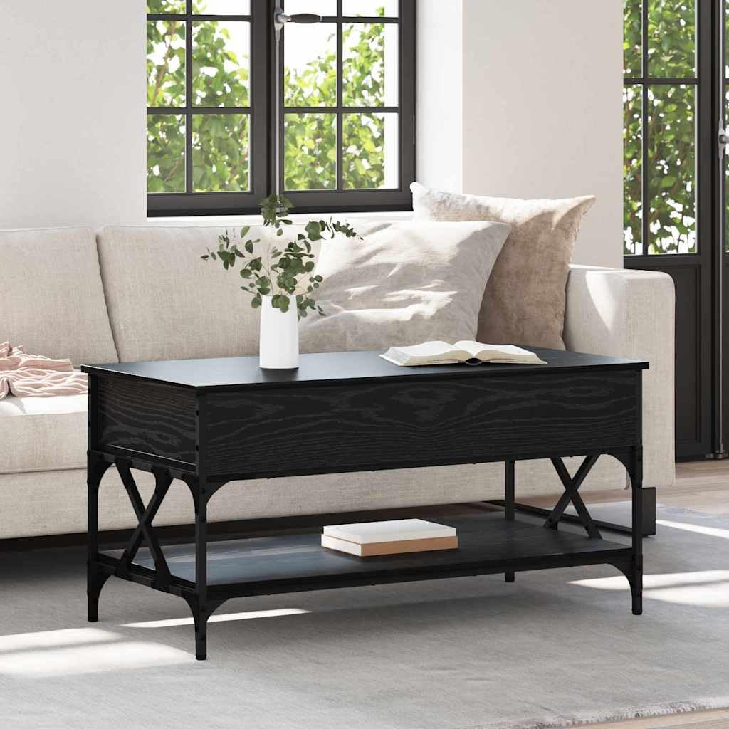 Mesa de centro negra de 100 x 50 x 50 cm, aspecto de roble, plegable, con estante, soporta 60 kg, diseño moderno para salón, oficina, balcón y habitación de invitados