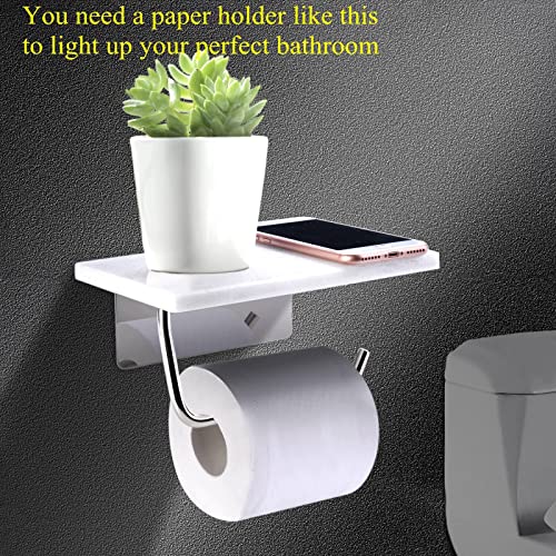 Toilet Paper Holder With Natural Marble Shelf For Bathroom Washroom,Wall Mounted Tissue Holder Suitable For Mega Roll (Middle 7.87 * 4.72 In, Brushed Nickel) #TOP3