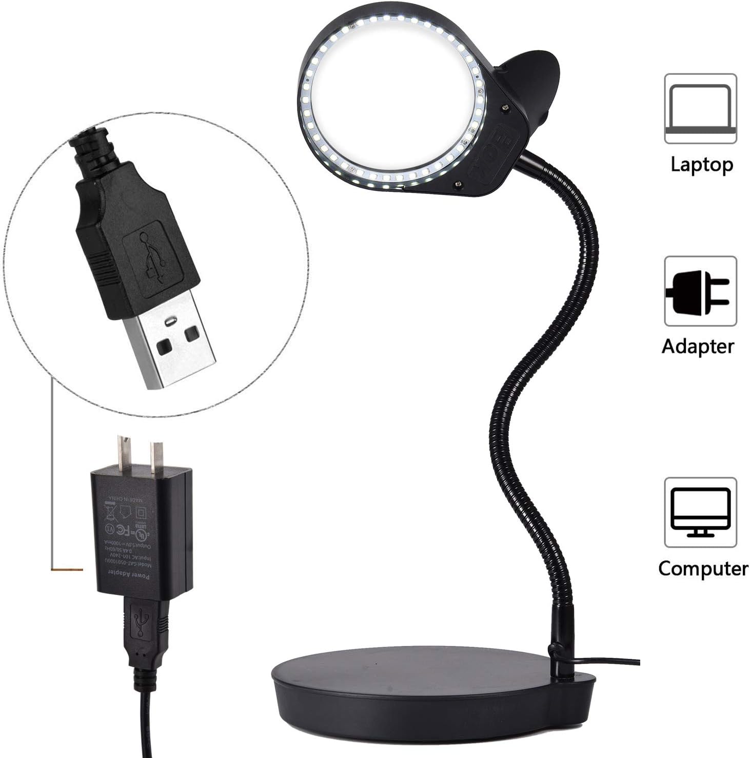 Creative Product Holulo Magnifying Lamp Magnifying Glass Desktop 3X 10X W/ USB Powered Bright Adjustable Gooseneck Hands Free Magnifier for Reading, Hobbies, Crafts, Workbench