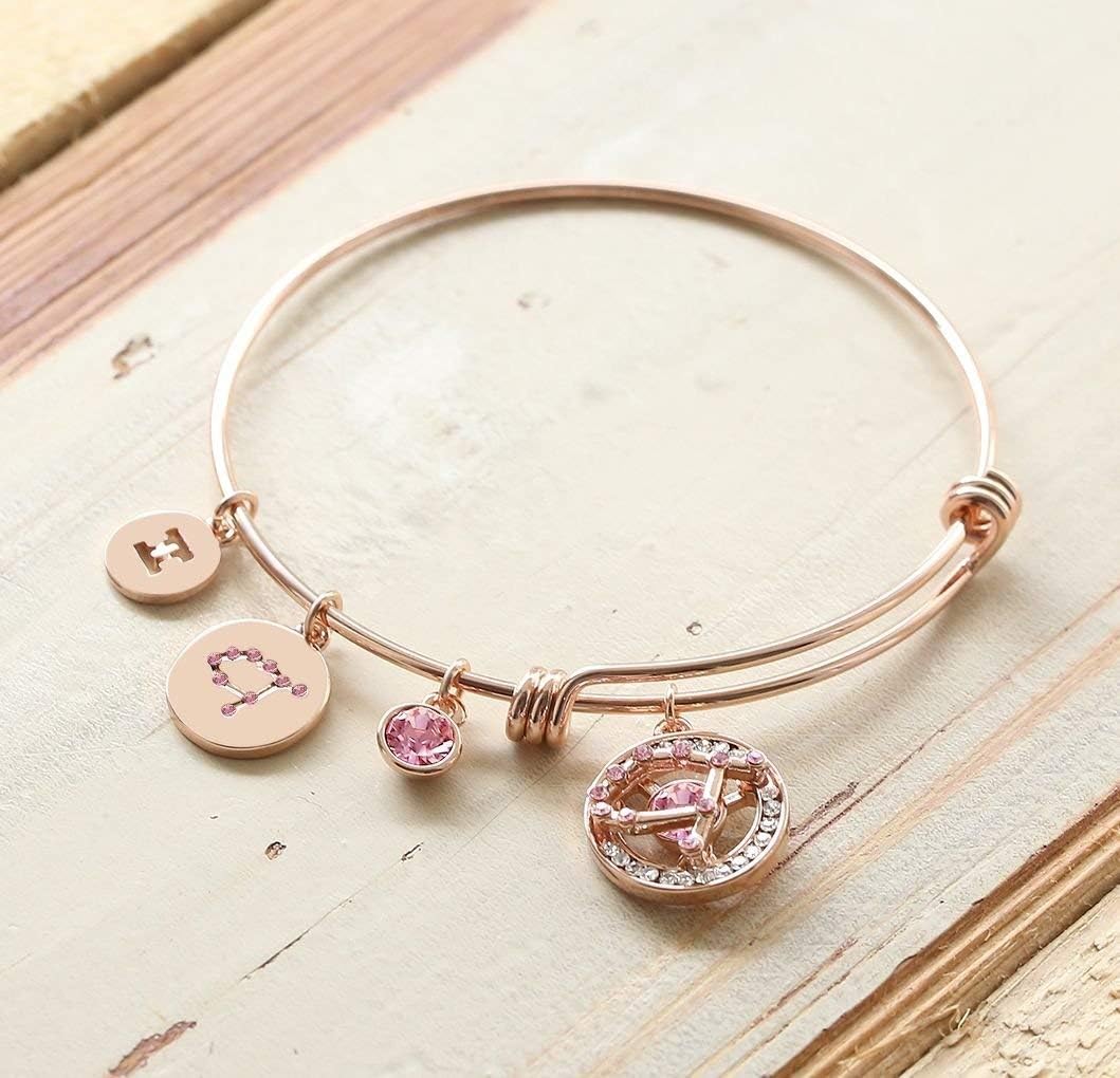 Leafael Superstar Zodiac Expandable Bangle Bracelet Made with Premium Crystals Horoscope Constellation October November Birthstone Topaz Brown Jewelry, Rose Gold Plated, 7" - Image 2