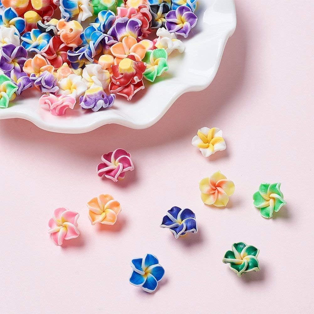KISSITTY 200-Piece Random Mixed Color Handmade Polymer Clay 3D Plumeria Flower Spacer Loose Beads 12x8mm with Holes 1-1.6mm for DIY Jewelry Craft Making - Image 4